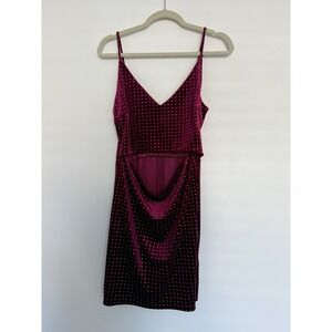 Form-Fitting Burgundy Wine Velvet Mini‎ Dress XL Glitter Midriff Cut Out Y2K